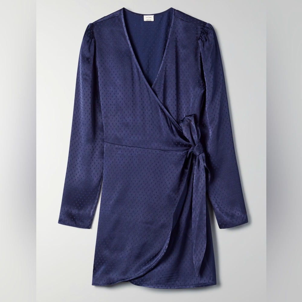 NWT Aritzia Wilfred Navy Wrap Mini Dress - Callie Wrap Dress - Medium